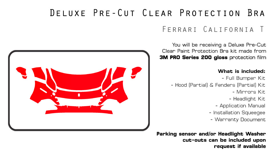 Ferrari California T 2015-2018 3M PRO PreCut Paint Protection Clear Bra PPF Kit