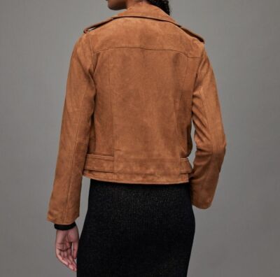 Pure Suede Leather Jacket Women Brown Biker Moto Custom Made Size