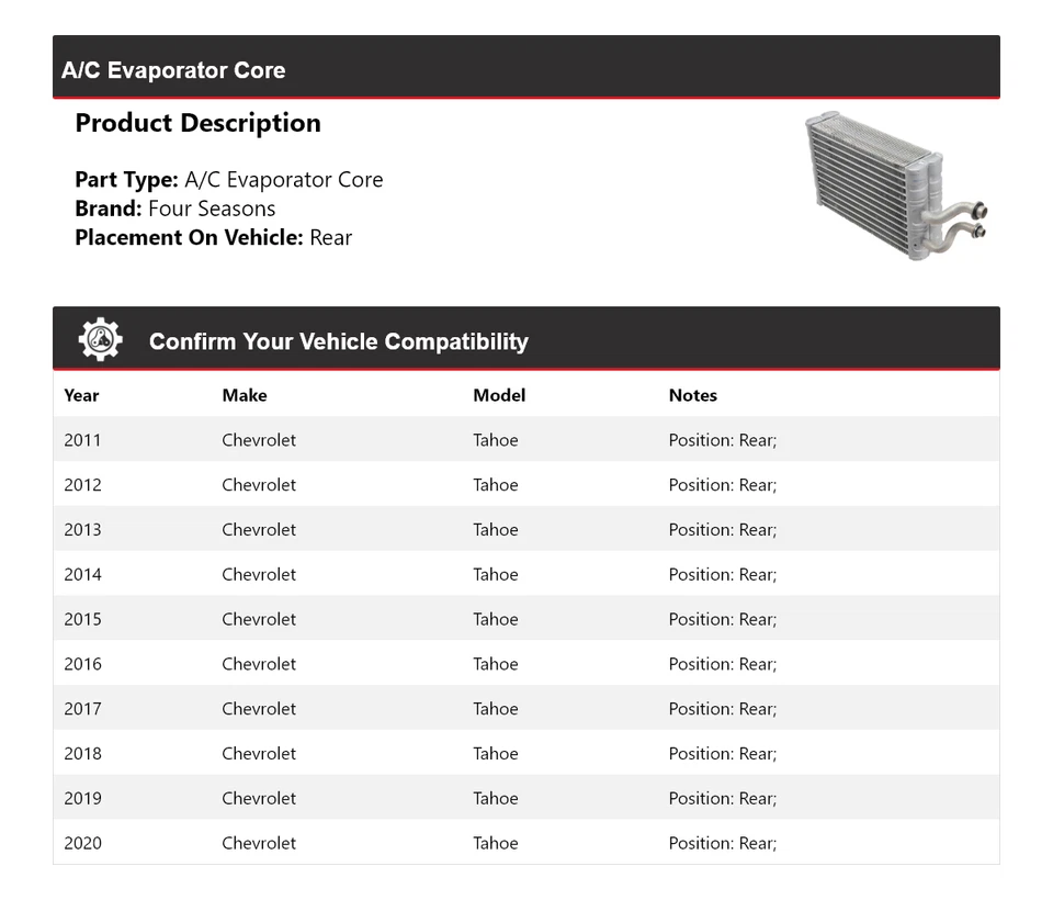 Задний сердечник испарителя кондиционера для Chevrolet Tahoe 2011-2020 годов выпуска 4 сезона 2012 2013 2014 годов выпуска - Изображение 2 из 4