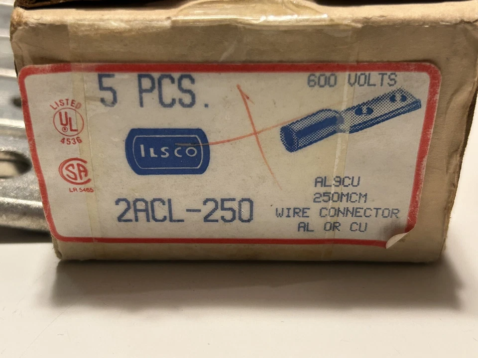 BX Of 5 Each - Red Die ILSCO 250 MCM-1/2 Lug Aluminum Crimp 2 Hole AL9CU NOS - Image 2 of 4