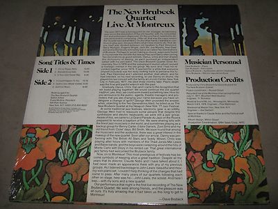 The NEW BRUBECK QUARTET Live at Montreux ORIG SEALED LP 1978 TOM