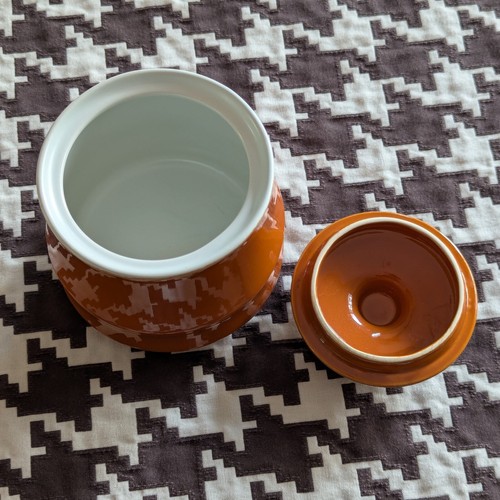 VTG Japanese Stoneware Cup & Saucer Set x6 Creamer & Sugar Retro Orange & Brown - Picture 10 of 11