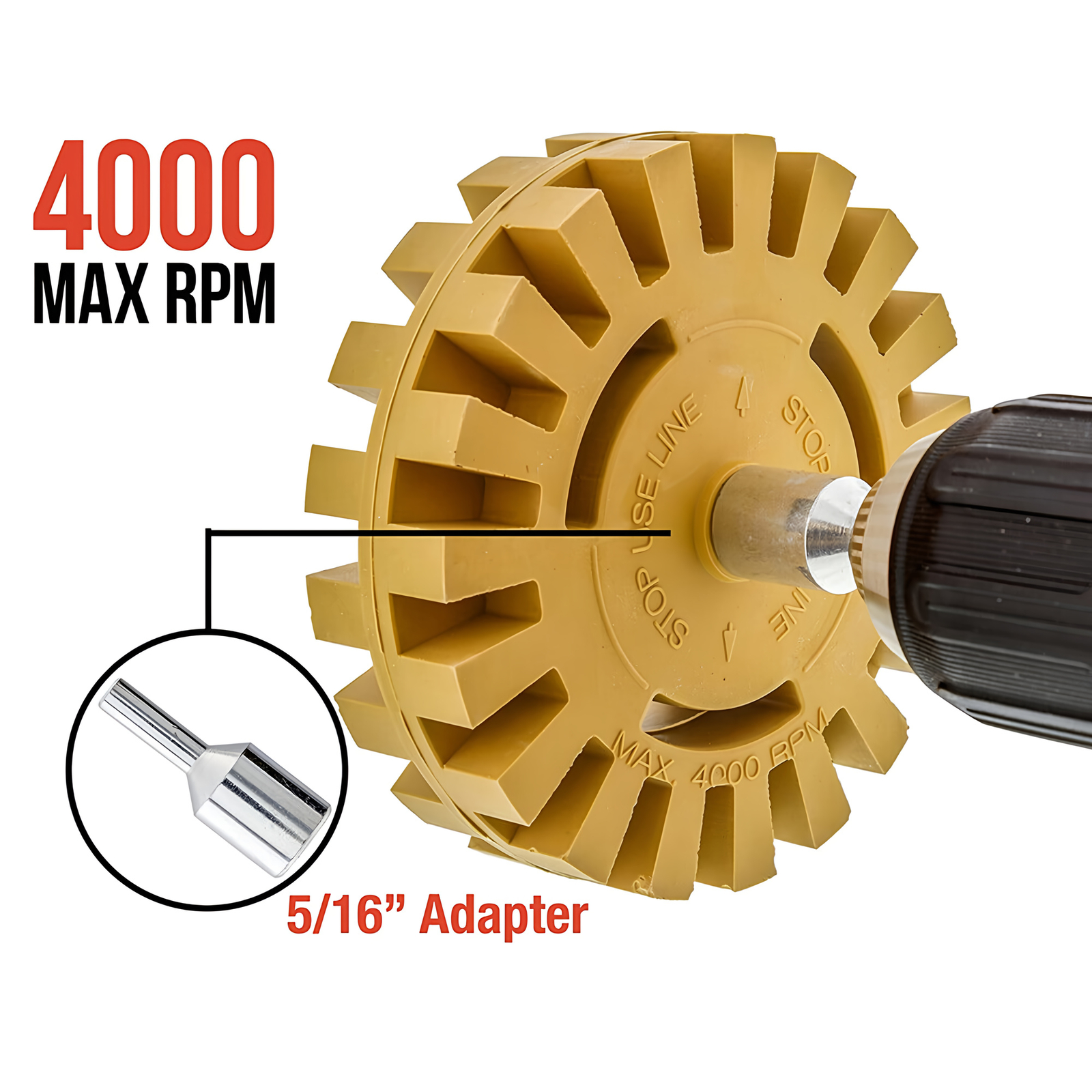 4" Decal Eraser Wheel Adhesive Remover Adapter Drill Removes Decal Vinyl Tape