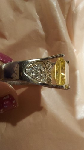 SZ 10* HSN VW? PRINCESS CUT CANARY YELLOW/CLEAR ABSOLUTE CZ RING SS - Picture 3 of 24