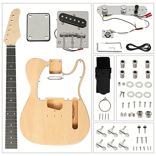 Starter DIY Electric Guitar Kit Tele Style Mahogany Body, No Soldering Required