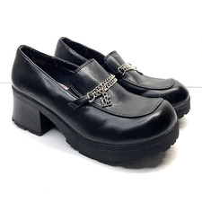Vintage SO 90s Y2K Black Chunky Heel Platform Shoes with Chain Womens Size 5