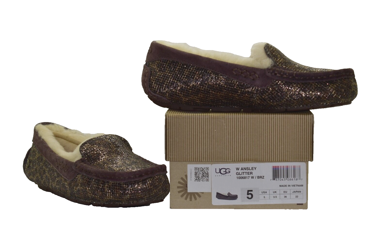 PANTOFOLA D’ORO Scarpe pantofole B2 nuove con scatola UGG donna Ansley bronzo glitter taglia 5