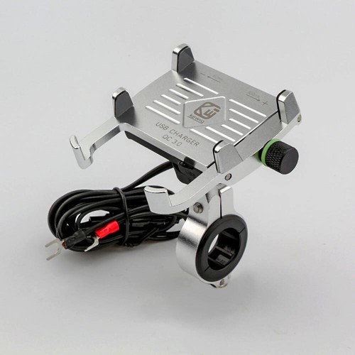 Silver Phone Holder USB Charger For Suzuki Intruder Volusia VS 750 800 1400 1500 - Picture 7 of 12