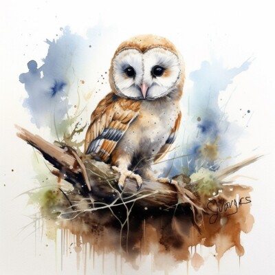 Watercolor Owl Painting Art Print 8x11 inch