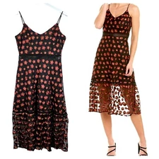 Jack by BB Dakota Midi Dress Women’s Size 6 Floral Embroidered Mesh Black Red