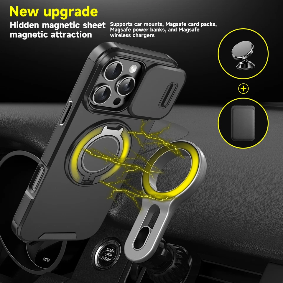 Slide Camera Lens Cover Ring Stand Phone Case For iPhone 17 Pro Max 16 15 14 13 - Image 2 of 4
