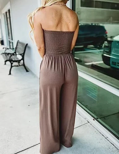 Mono ajustado de color liso con hombros descubiertos, mamelucos de tubo sin tirantes para mujer - Imagen 6 de 23