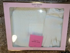KATE SPADE Bow Beanie Gloves Set French Cream NIB