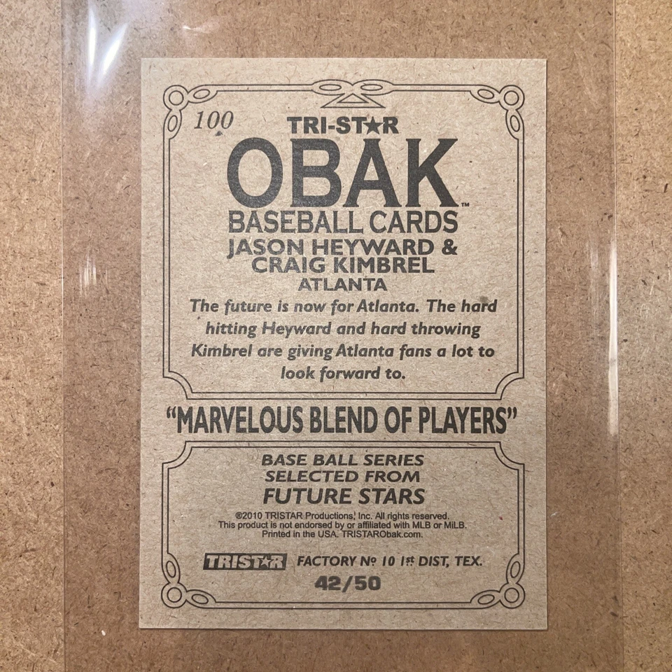 2010 TRISTAR BLACK Obak Craig Kimbrel Jason Heyward #100 Rookie RC #42/50 SP - Image 2 of 4
