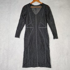 Ann Taylor Dress Womens 4 Tall Black Lace Detail Long Sleeve V-Neck Sheath Party