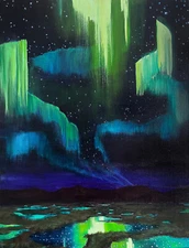 Original Oil Painting on 18x24 Gallery Wrapped Canvas – Abstract Northern Lights