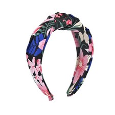 Flower Print Knotted Headbands, Cute Wide Top Knot Headband for Women's Black