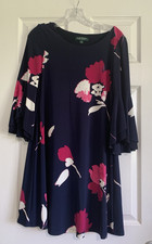 Lauren Ralph Lauren Dress Womens 0 Black Pink Floral A Line Flutter Sleeve