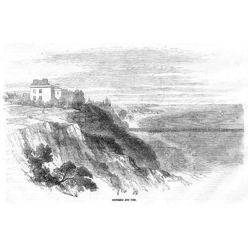 View of Southend-On-Sea and Pier - Antique Print 1856
