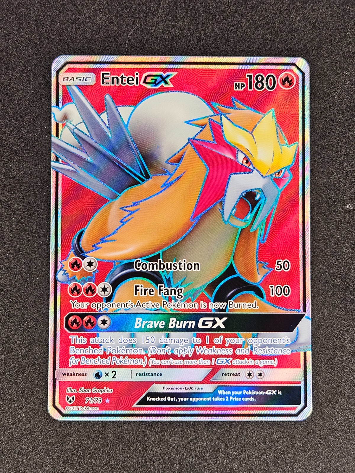 Entei GX Full Art 71/73 2017 Sun & Moon Shining Legends Pokemon Card TCG NM