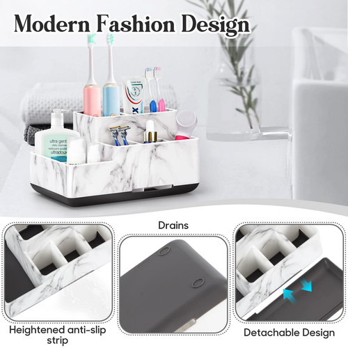 Toothbrush Holder,Bathroom Organizer Countertop, 5 Compartments Multifunction... - Picture 5 of 12