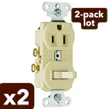 NOS 2-pack lot Legrand 691-ICC6 Pass & Seymour Ivory Toggle Switch Outlet 15 Amp