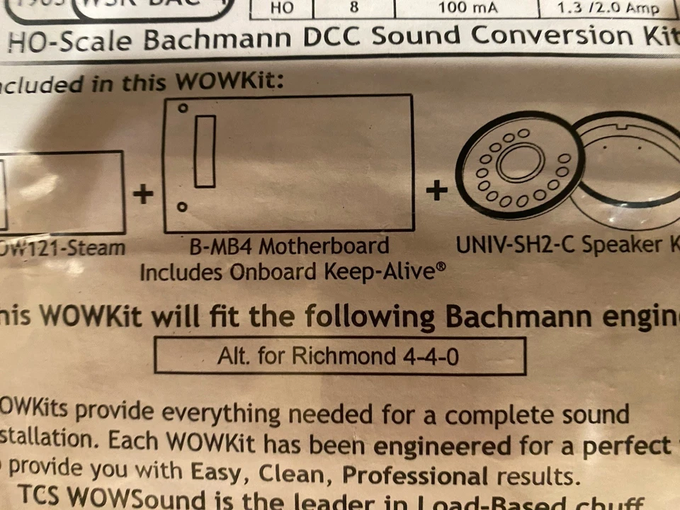TCS DCC WSK-BAC-4 WOWKit ~ WOWSound Decoder ~ For Bachmann Richmond 4-4-0 ~ 1903 - Image 4 of 4