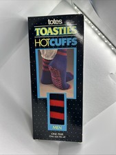 VINTAGE Totes Toasties Hot Cuffs Slipper Socks One Size Black & Red Made In USA!