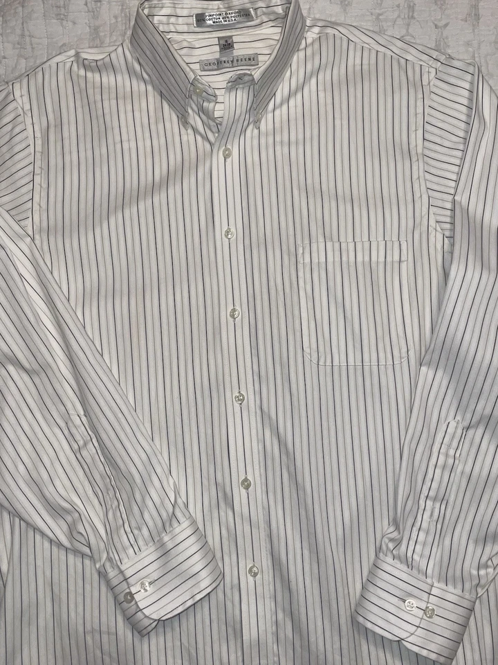 VTG Geoffrey Beene Dress Shirt Men's 16 34/35 White Stripes Long Sleeve USA Made - Image 2 of 4