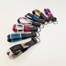 Hazy Blue Leather Embroided Loop Polo Key Rings