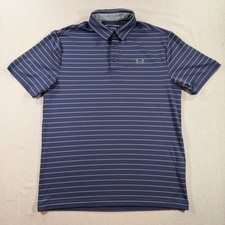 Under Armour The Playoff Polo Shirt Mens Medium Blue Core Stripe Golf Stretch