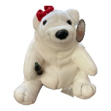 Coca-Cola White Plush Teddy Polar Bear Holding Coke Bottle Red Bow 6"