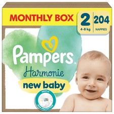 Pampers Harmonie Nappies Size 2, 204 Nappies, 4kg-8kg, Gentle Skin Protection 0.20 per nappy