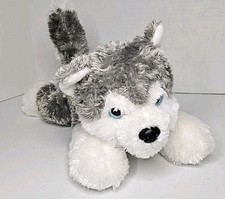 Aurora Alaskan Husky Dog Plush Gray White Blue Eyes Wolf Floppy Stuffed Toy 12"