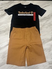 Timberland Kids sz 6 2 Piece Shorts Set Black Shirt Pockets Elastic Waist -NWT