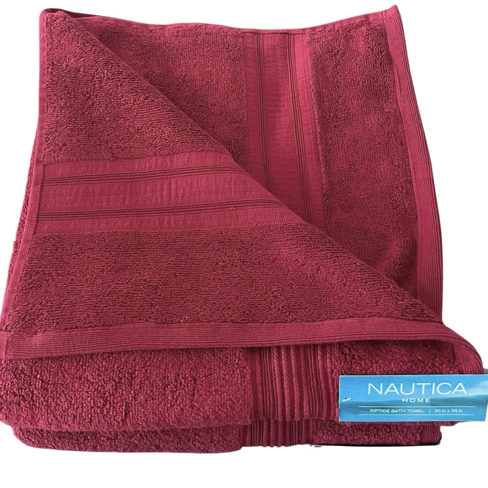 Nautica Bath Towel Set of 2 Red Cotton 30" x 54" Riptide OEKO-TEX  Absorbant New - Image 4 of 4