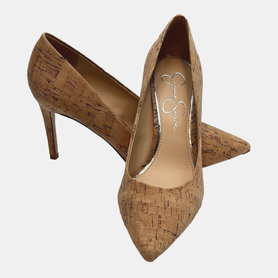 #ad #ad Jessica Simpson Women#x27;s JP Carpena Pointed Toe Brown Cork Print Heels Size 7M $27.52