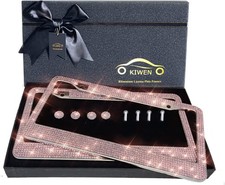 Bling License Plate Frames with High End Ribbon Gift Box,2 pink rhinestones