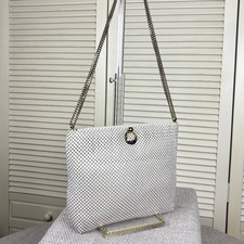 VTG Whiting Davis Ivory White Metal Mesh Shoulder Bag Chainmail Clutch Purse