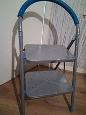 Mac Allister Folding 2 Step Ladder Step Stool Foldable Steel Grey Blue