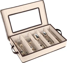 Flatware Storage Case - 5 Compartment Silverware Storage with Removable Lid