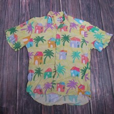 Jams World Shirt Mens Small Multicolor Graphic Print Hawaiian Button Up Tropical