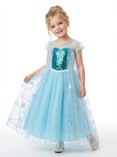 Elsa Frozen Princess Costume Dress Blue Sequin Tulle Snowflake Birthday Size 7 
