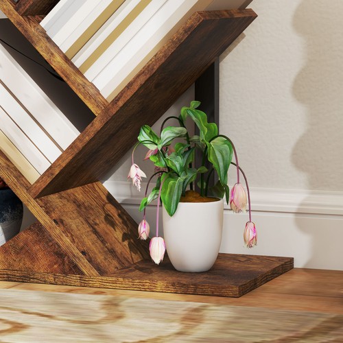 HOMCOM 9-stufiges Baum Bücherregal mit Stahlrahmen für Wohnzimmer, rustikal braun - Bild 9 von 11