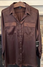Simply Vera Vera-Wang Brown Satin Dress Shirt Women's Long Sleeve Size XL