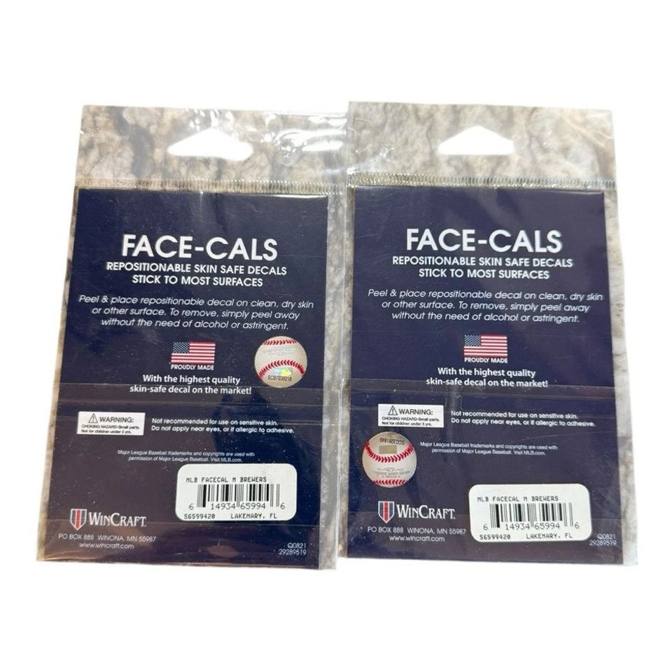 Tatuajes faciales Wincraft MLB Milwaukee Brewers x2 conjuntos logotipo retro nuevo con etiquetas azul y dorado Foto 3 de 4