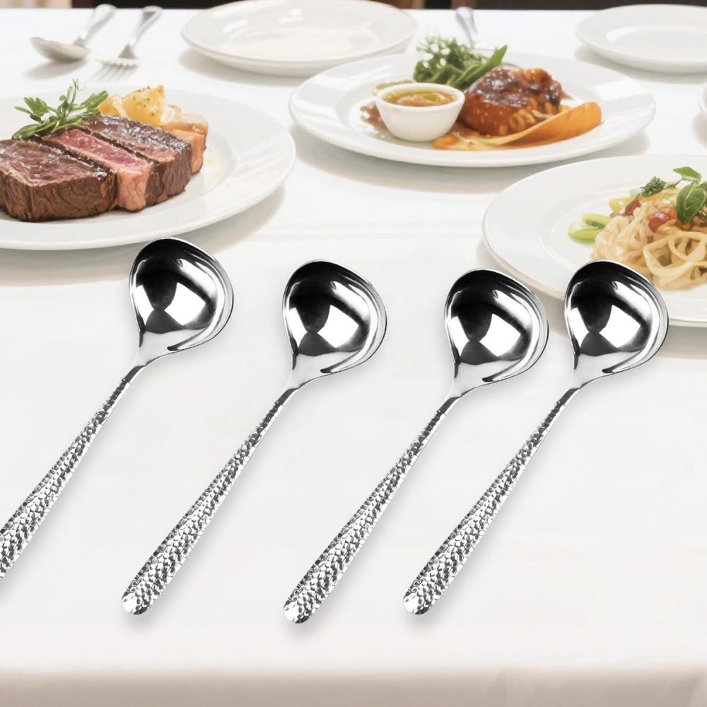 2 PCS Deep Round Soup Spoons 7.87", 304 Stainless Large Soup Spoons Dishwasher