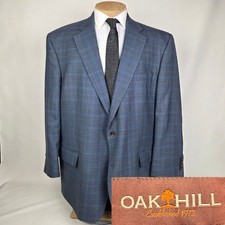 Oak Hill Blazer Mens 52R Blue Window Pane Wool 2 Button Sport Coat Suit Jacket