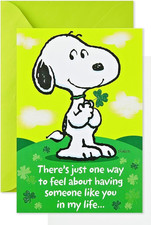 Hallmark Snoopy holding a four-leaf clover St Patrick's Day with envelope