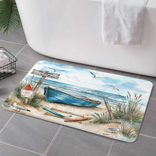 Nautical Coastal Bath Rugs for Bathroom, Ocean Beach Non Slip Flannel Bathroom R